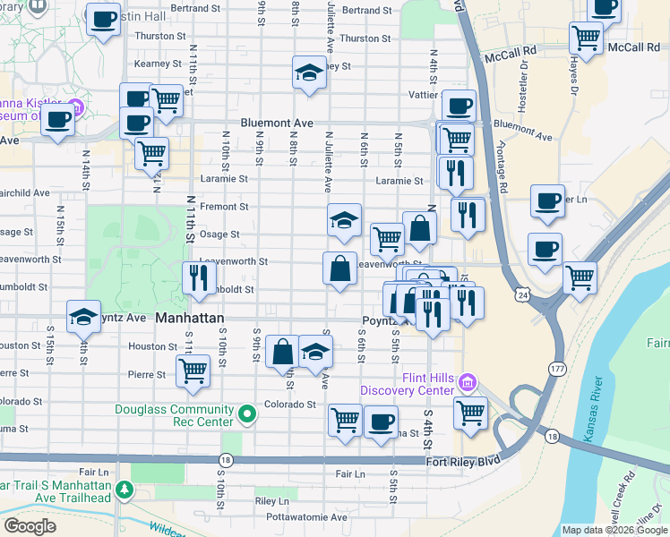 map of restaurants, bars, coffee shops, grocery stores, and more near 221 North Juliette Avenue in Manhattan