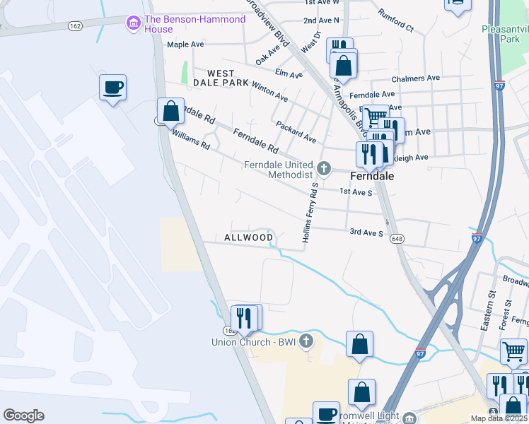 map of restaurants, bars, coffee shops, grocery stores, and more near 213 Wicklow Road in Glen Burnie