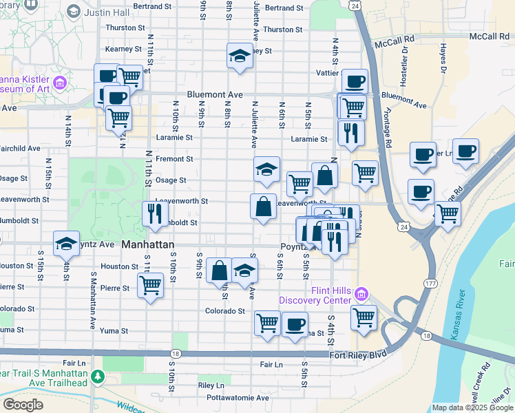 map of restaurants, bars, coffee shops, grocery stores, and more near 220 North Juliette Avenue in Manhattan