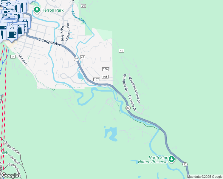 map of restaurants, bars, coffee shops, grocery stores, and more near 42426 Colorado 82 in Aspen
