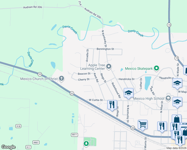 map of restaurants, bars, coffee shops, grocery stores, and more near 1714 Beacon Street in Mexico