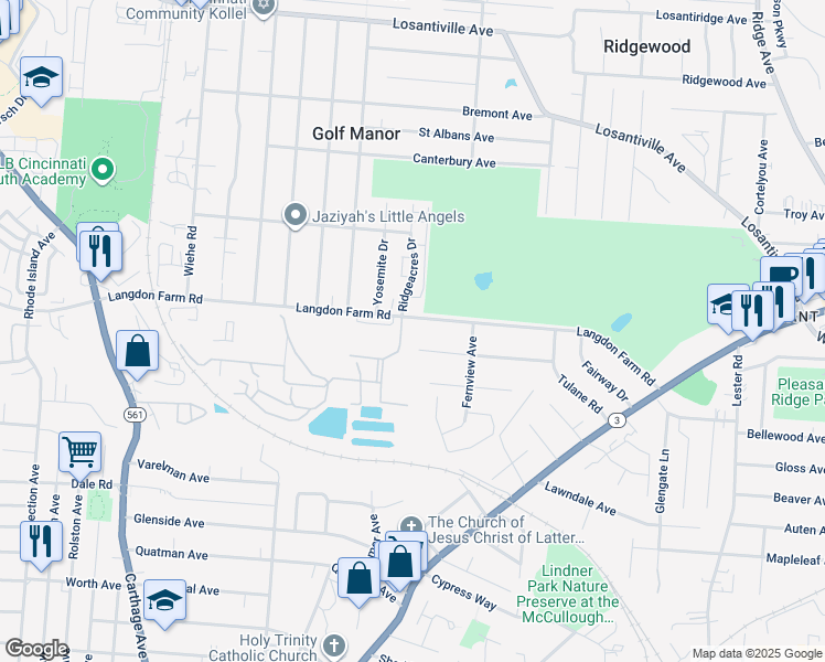 map of restaurants, bars, coffee shops, grocery stores, and more near 2495 Langdon Farm Road in Cincinnati
