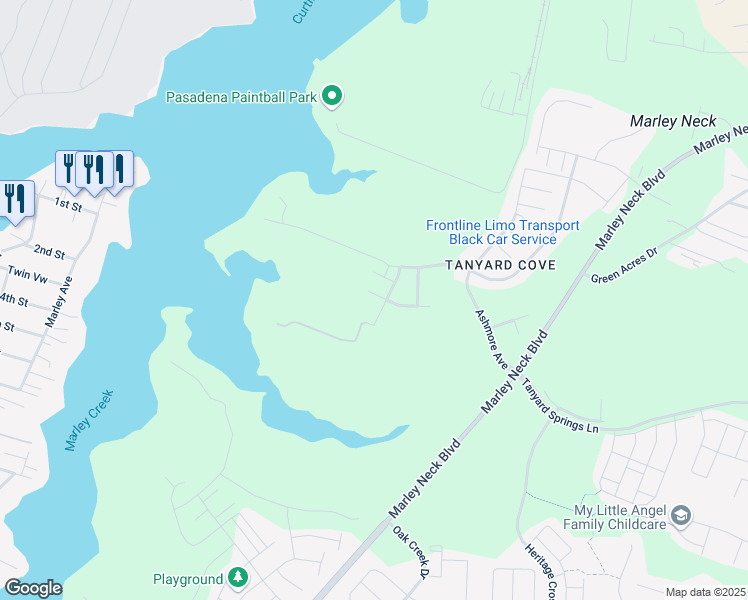 map of restaurants, bars, coffee shops, grocery stores, and more near 213 Tanner Lane in Glen Burnie