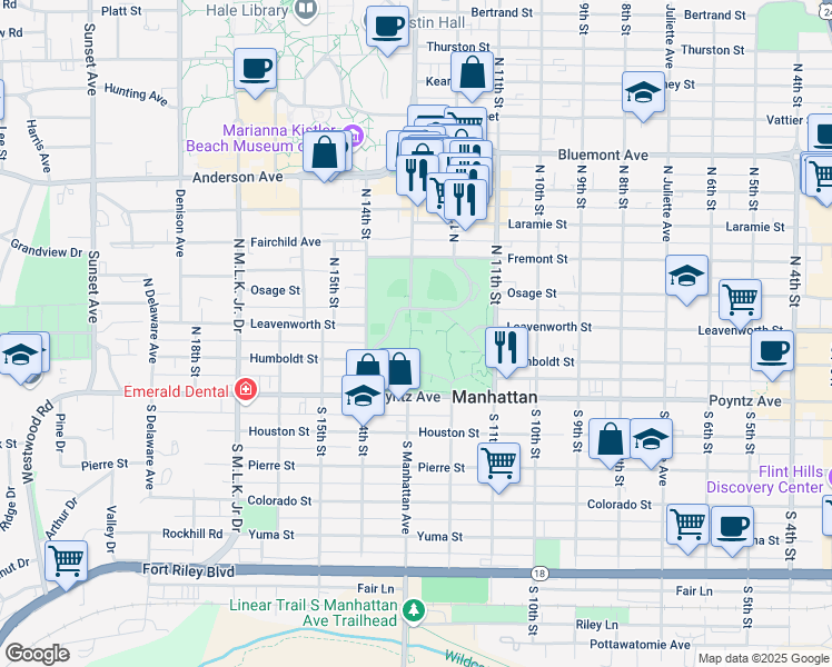 map of restaurants, bars, coffee shops, grocery stores, and more near 1101 Fremont Street in Manhattan