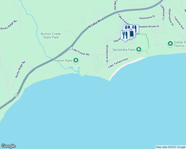 map of restaurants, bars, coffee shops, grocery stores, and more near 2560 Lake Forest Road in Tahoe City