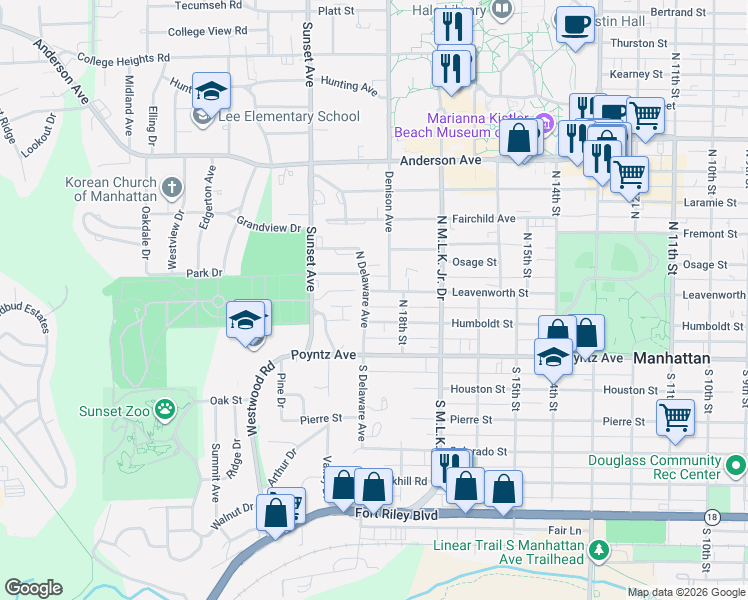 map of restaurants, bars, coffee shops, grocery stores, and more near 1831 Leavenworth Street in Manhattan