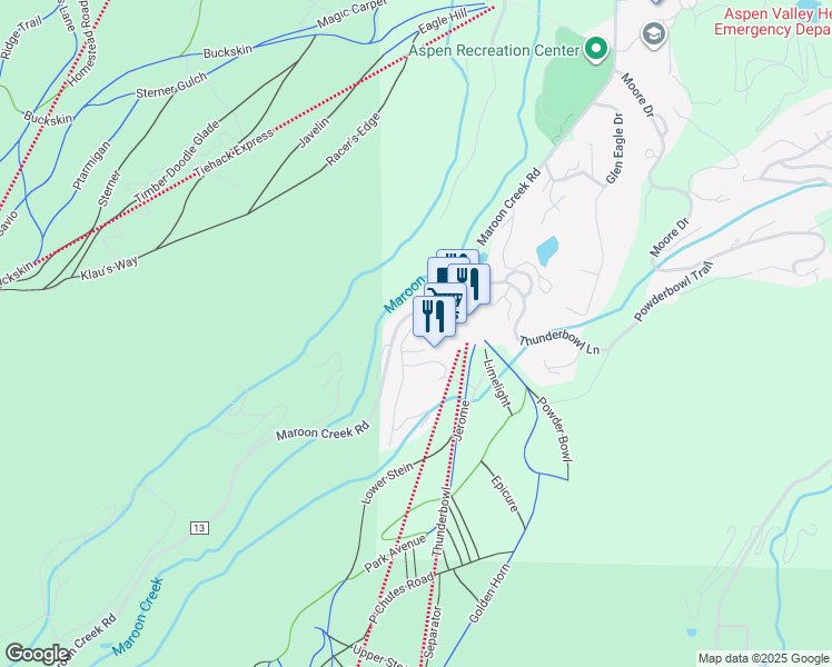 map of restaurants, bars, coffee shops, grocery stores, and more near 1635-1645 County Road 13 in Aspen
