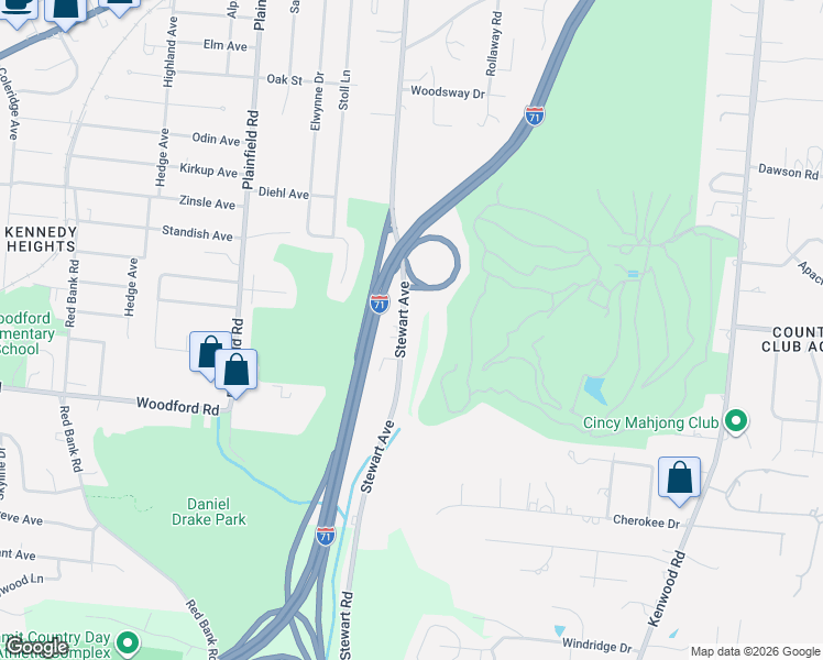 map of restaurants, bars, coffee shops, grocery stores, and more near 6262 Stewart Avenue in Cincinnati