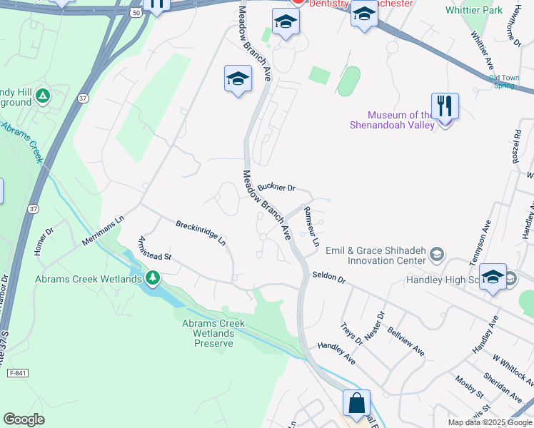 map of restaurants, bars, coffee shops, grocery stores, and more near 1206 Rodes Circle in Winchester