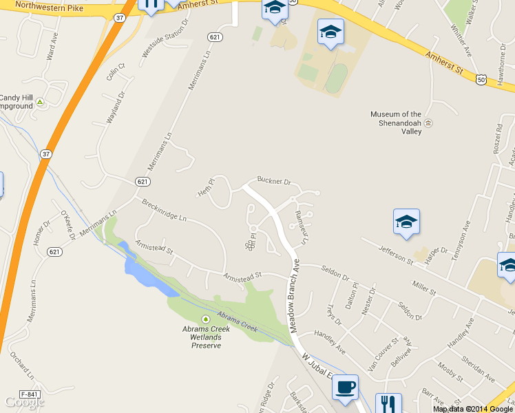 map of restaurants, bars, coffee shops, grocery stores, and more near 1206 Rodes Circle in Winchester