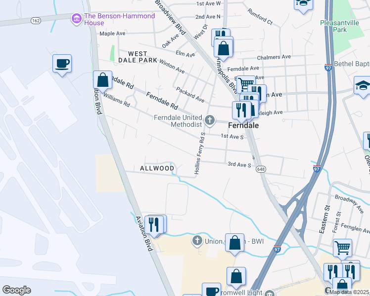 map of restaurants, bars, coffee shops, grocery stores, and more near 206 Wicklow Road in Glen Burnie