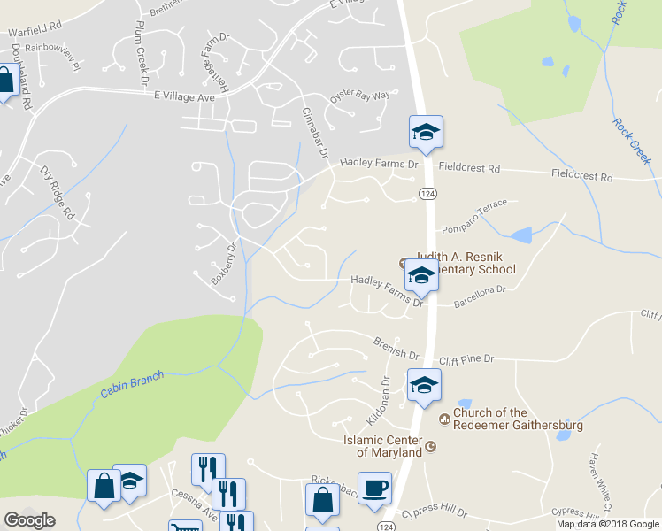 map of restaurants, bars, coffee shops, grocery stores, and more near 19807 Filbert Drive in Gaithersburg