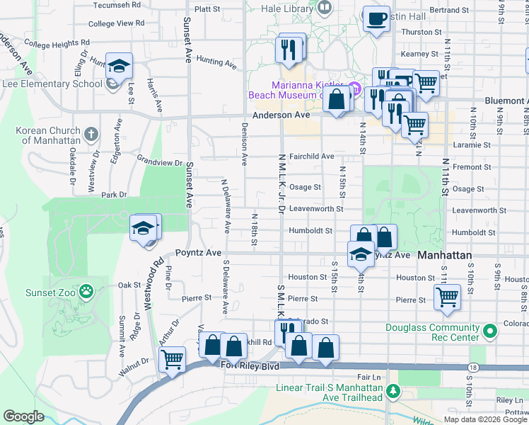 map of restaurants, bars, coffee shops, grocery stores, and more near 1723 Leavenworth Street in Manhattan
