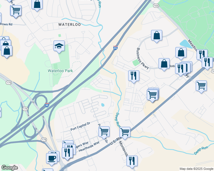 map of restaurants, bars, coffee shops, grocery stores, and more near 7617 Tall Pin Oak Drive in Elkridge