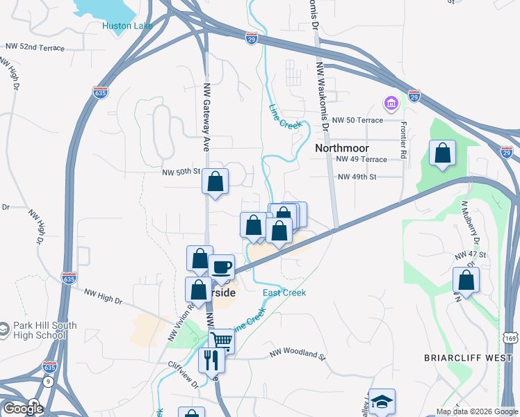 map of restaurants, bars, coffee shops, grocery stores, and more near Northwest Homestead Terrace in Riverside