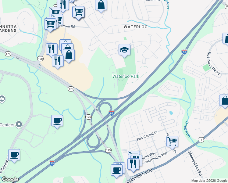 map of restaurants, bars, coffee shops, grocery stores, and more near 8890 Purple Iris Lane in Elkridge