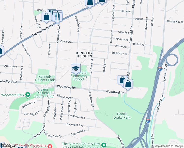 map of restaurants, bars, coffee shops, grocery stores, and more near 6056 Red Bank Road in Cincinnati