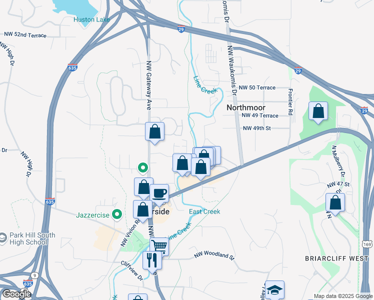 map of restaurants, bars, coffee shops, grocery stores, and more near 4825 4831 5 Homestead Terrace in Riverside