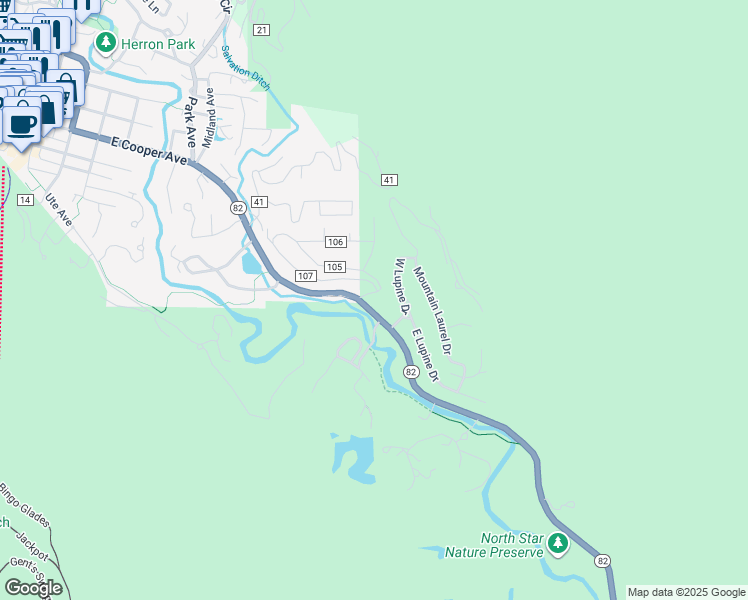 map of restaurants, bars, coffee shops, grocery stores, and more near 42426 Colorado 82 in Aspen