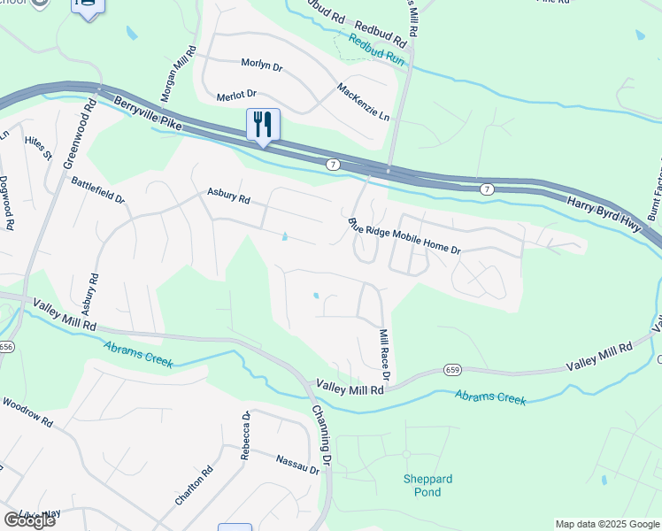map of restaurants, bars, coffee shops, grocery stores, and more near 216 Mill Race Drive in Winchester