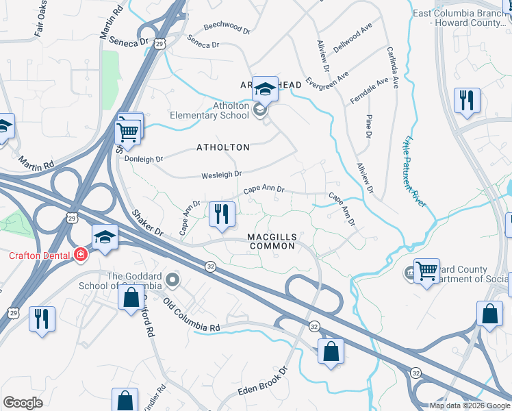 map of restaurants, bars, coffee shops, grocery stores, and more near 10119 Silver Twine in Columbia