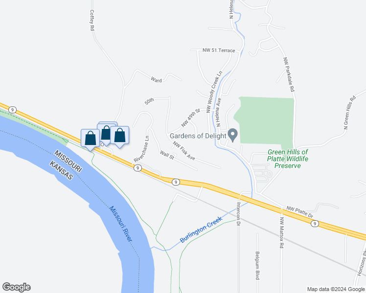 map of restaurants, bars, coffee shops, grocery stores, and more near 4739 Northwest Fisk Avenue in Kansas City