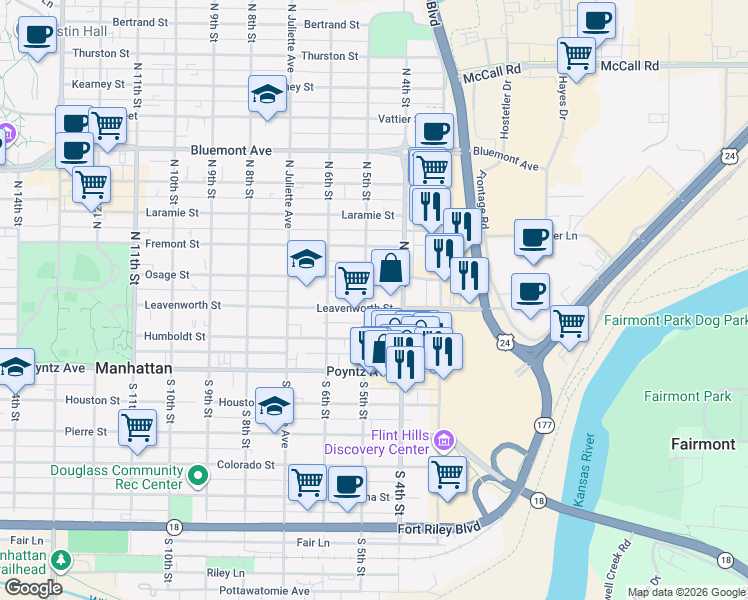 map of restaurants, bars, coffee shops, grocery stores, and more near 300 North 5th Street in Manhattan