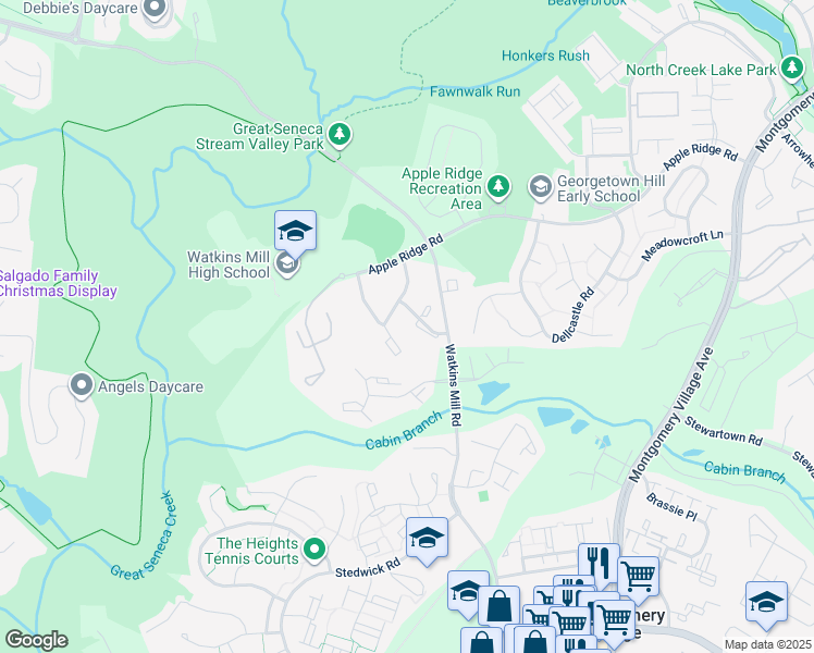 map of restaurants, bars, coffee shops, grocery stores, and more near 10236 Millstream Drive in Gaithersburg