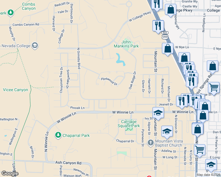 map of restaurants, bars, coffee shops, grocery stores, and more near 2452 Watercrest Court in Carson City