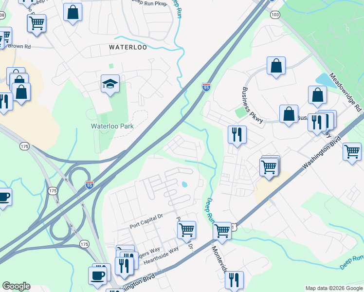 map of restaurants, bars, coffee shops, grocery stores, and more near 7642 Tall Pin Oak Drive in Elkridge