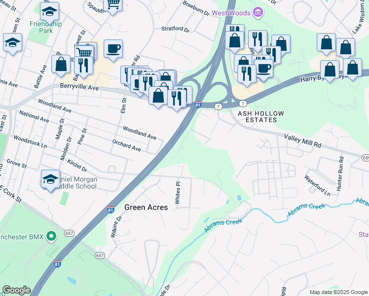 map of restaurants, bars, coffee shops, grocery stores, and more near 197 Dodge Avenue in Winchester