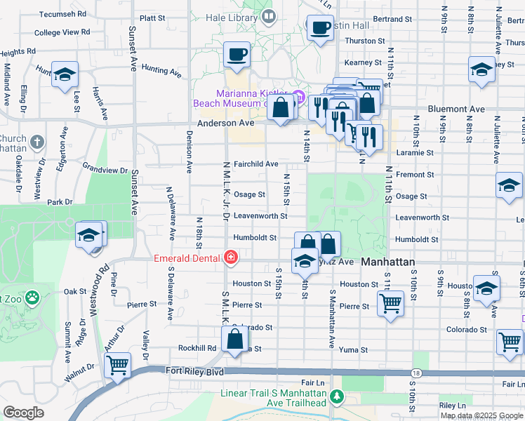 map of restaurants, bars, coffee shops, grocery stores, and more near 1511 Leavenworth Street in Manhattan
