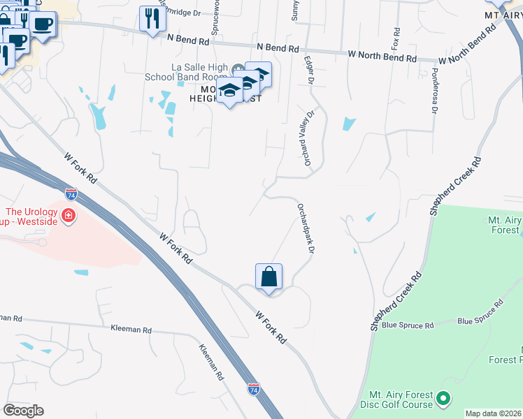 map of restaurants, bars, coffee shops, grocery stores, and more near 5256 Orchardridge Court in Cincinnati