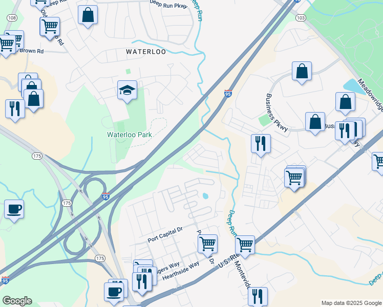 map of restaurants, bars, coffee shops, grocery stores, and more near 7122 Silverleaf Oak Road in Elkridge
