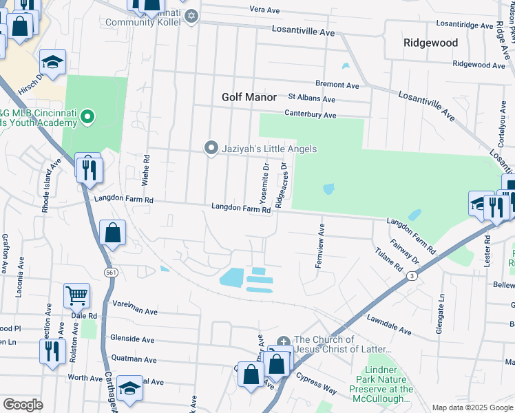 map of restaurants, bars, coffee shops, grocery stores, and more near 2424 Langdon Farm Road in Cincinnati