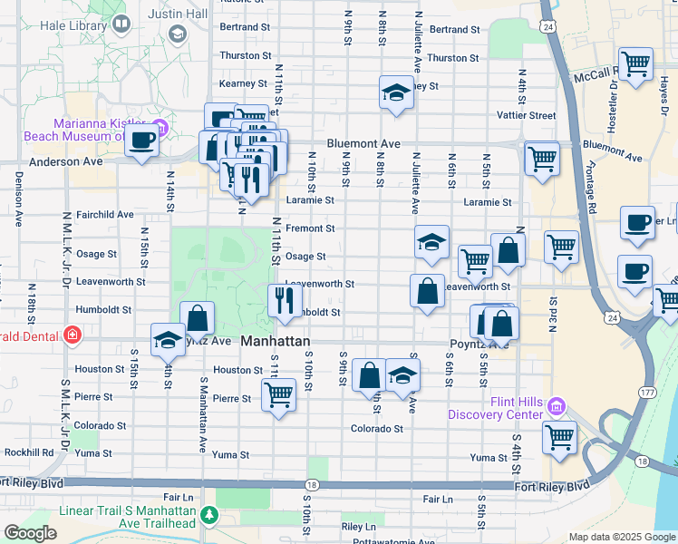 map of restaurants, bars, coffee shops, grocery stores, and more near in Manhattan