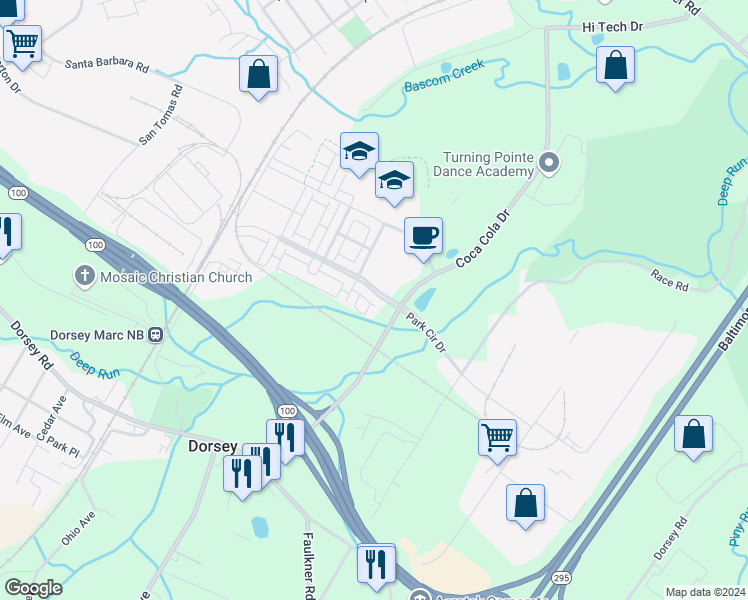 map of restaurants, bars, coffee shops, grocery stores, and more near 7031 Starwort Way in Hanover