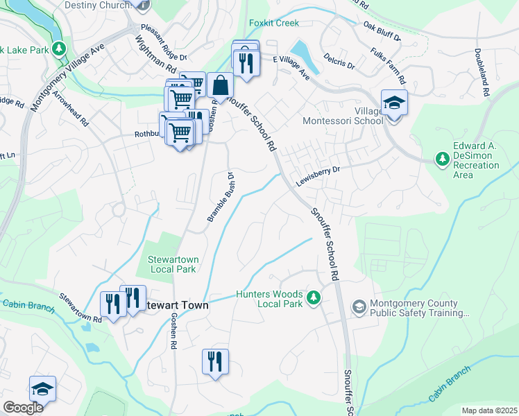 map of restaurants, bars, coffee shops, grocery stores, and more near 19908 Chesley Knoll Drive in Gaithersburg