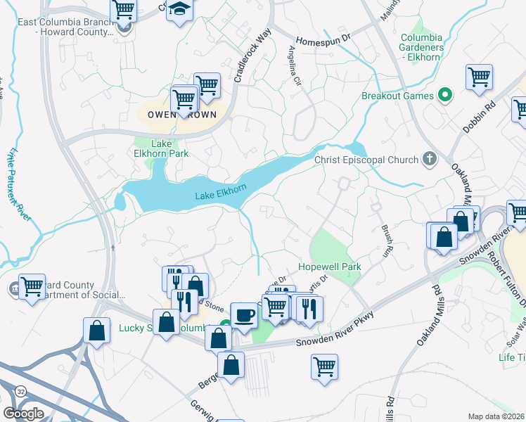 map of restaurants, bars, coffee shops, grocery stores, and more near 9431 Hickory Limb in Columbia