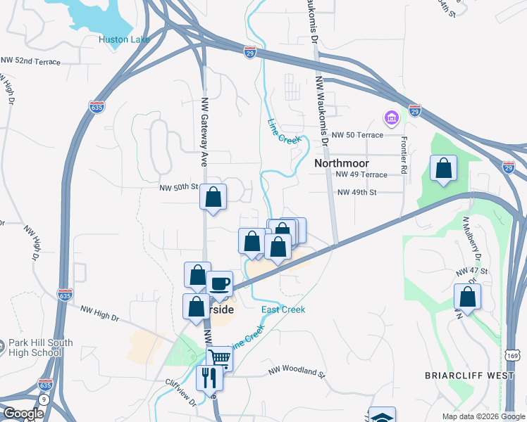 map of restaurants, bars, coffee shops, grocery stores, and more near 4825 4831 5 Homestead Terrace in Riverside