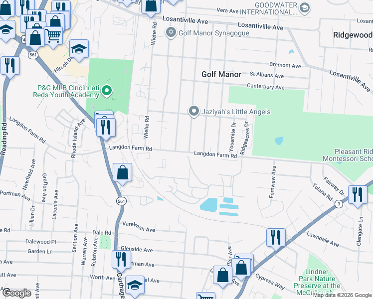 map of restaurants, bars, coffee shops, grocery stores, and more near 6024 Elbrook Avenue in Cincinnati