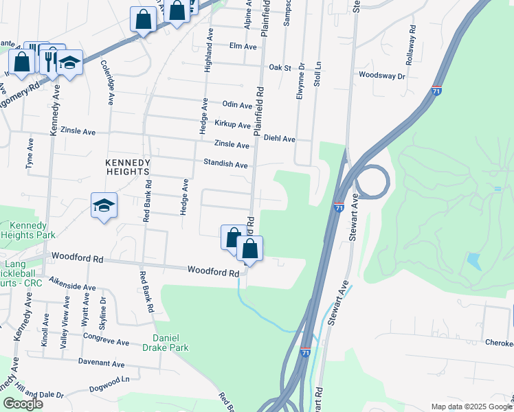 map of restaurants, bars, coffee shops, grocery stores, and more near 6129 Plainfield Road in Cincinnati