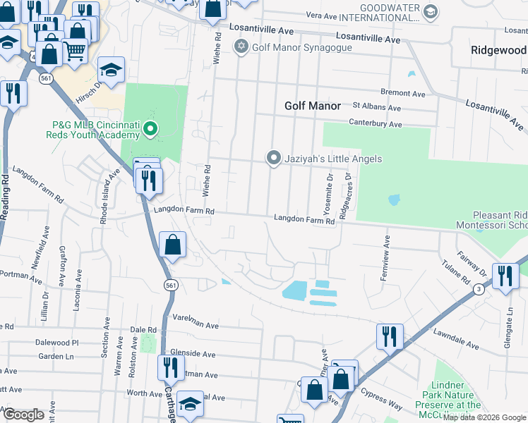 map of restaurants, bars, coffee shops, grocery stores, and more near 6024 Elbrook Avenue in Cincinnati