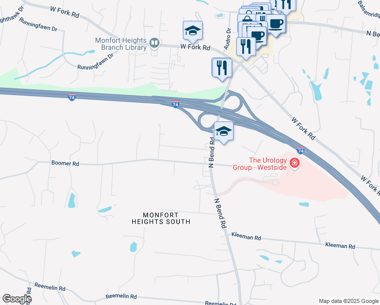 map of restaurants, bars, coffee shops, grocery stores, and more near 3680 Monfort Heights Drive in Cincinnati