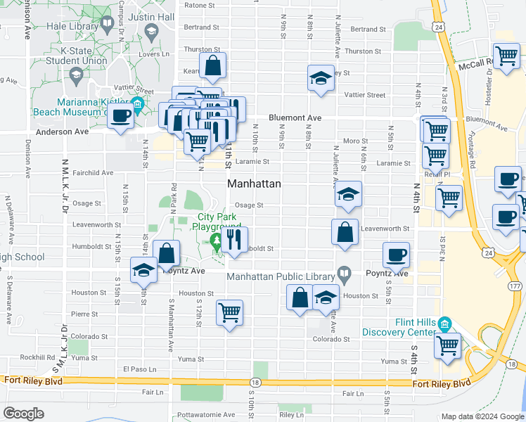 map of restaurants, bars, coffee shops, grocery stores, and more near in Manhattan
