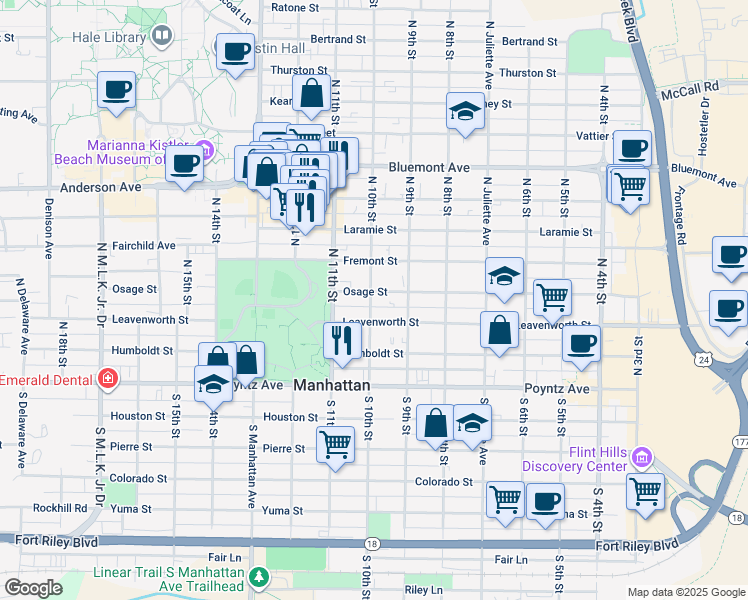 map of restaurants, bars, coffee shops, grocery stores, and more near in Manhattan