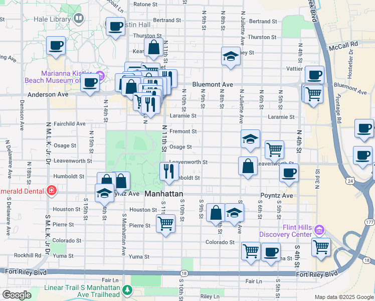 map of restaurants, bars, coffee shops, grocery stores, and more near in Manhattan
