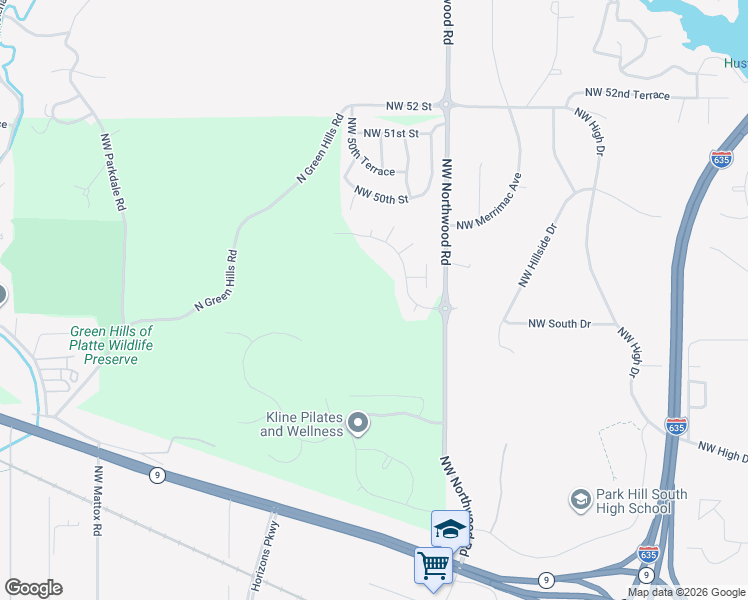 map of restaurants, bars, coffee shops, grocery stores, and more near 4800 Northwest Northwood Road in Riverside