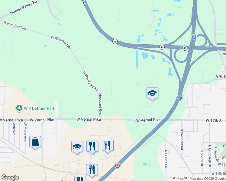 map of restaurants, bars, coffee shops, grocery stores, and more near 1616 North Lane Drive in Bloomington