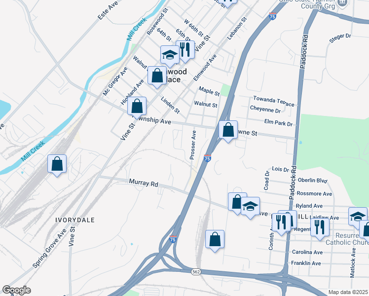 map of restaurants, bars, coffee shops, grocery stores, and more near 5621 Chestnut Street in Cincinnati